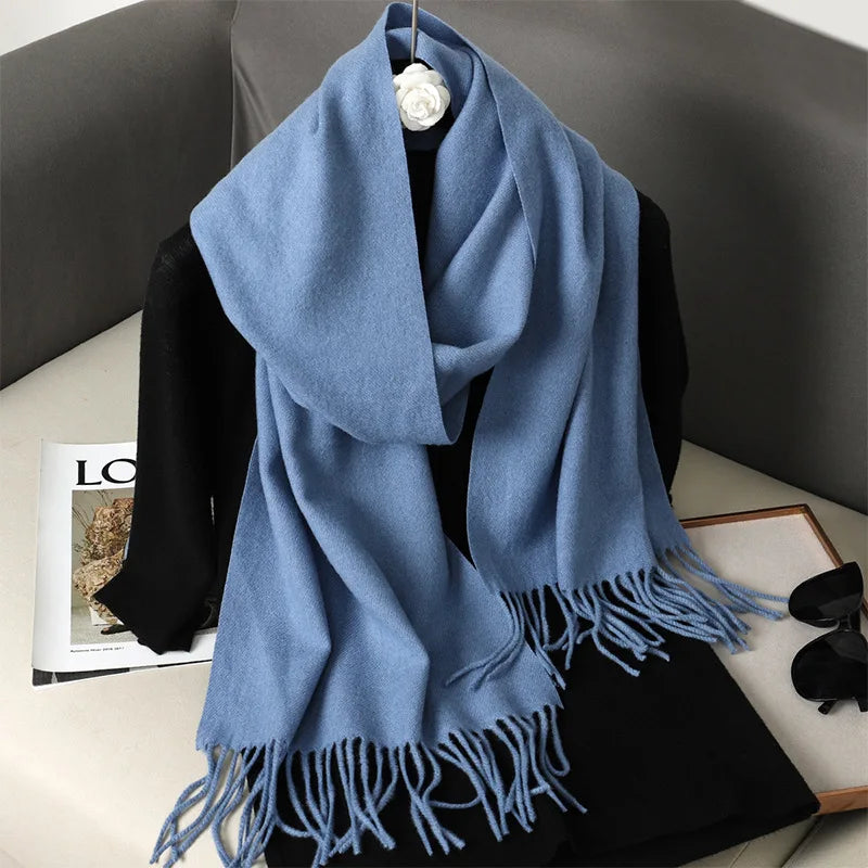62Color Solid Women Winter Scarf Warm Thicken Cashmere Shawl Outdoor Fashion Luxury Tassels Pashmina Lady Wrap Windproof Scarves