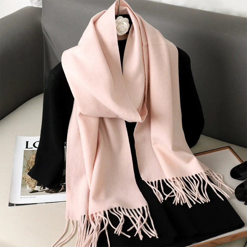 62Color Solid Women Winter Scarf Warm Thicken Cashmere Shawl Outdoor Fashion Luxury Tassels Pashmina Lady Wrap Windproof Scarves