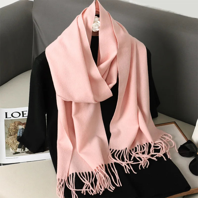 62Color Solid Women Winter Scarf Warm Thicken Cashmere Shawl Outdoor Fashion Luxury Tassels Pashmina Lady Wrap Windproof Scarves