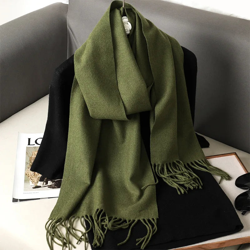 62Color Solid Women Winter Scarf Warm Thicken Cashmere Shawl Outdoor Fashion Luxury Tassels Pashmina Lady Wrap Windproof Scarves