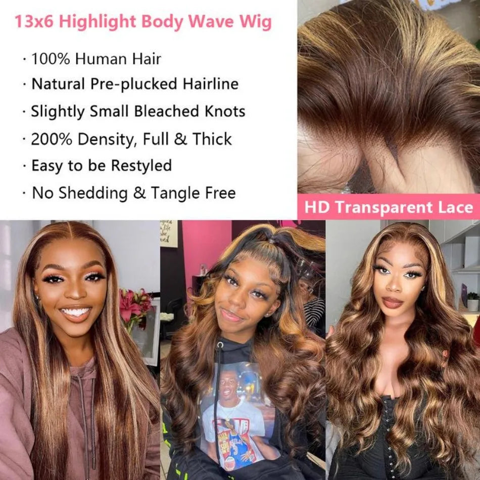 13X6 Hd Lace Frontal Wig Highlight Wig Human Hair 427 Body Wave Human Hair Wigs Brazilian Hair P1B30 Lace Front Wigs 250 Density