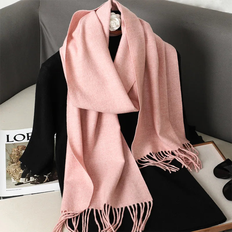 62Color Solid Women Winter Scarf Warm Thicken Cashmere Shawl Outdoor Fashion Luxury Tassels Pashmina Lady Wrap Windproof Scarves